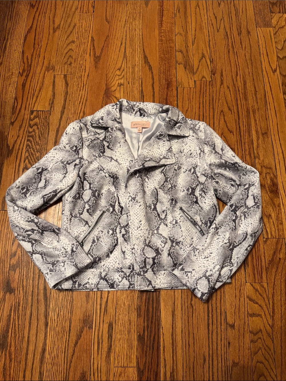 Philosophy Black & White Snakeskin Moto Jacket NWOT